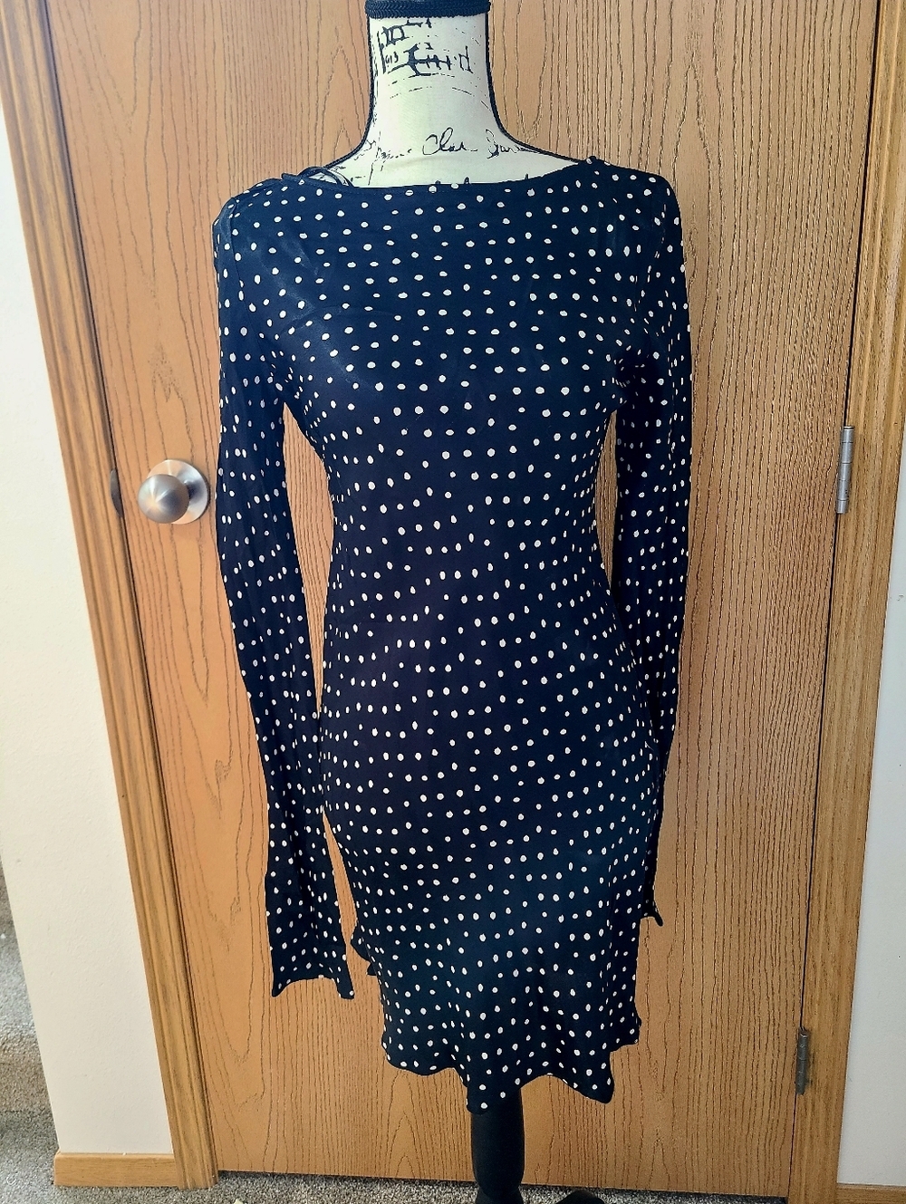 NWT Zara Polka Dot Bias Cut Long Sleeve Satin Polka Dot Preppy Mini Dress